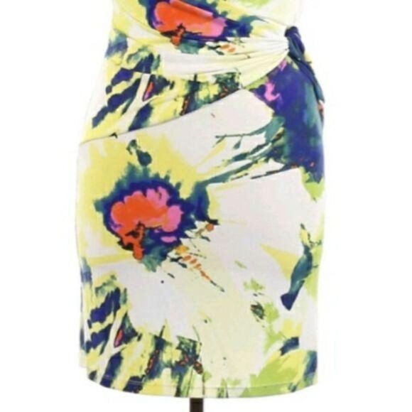 Suzi Chin Artsy Abstract Floral Splatter Ruched Sleeveless Cocktail Dress Sz 10 - Picture 5 of 10